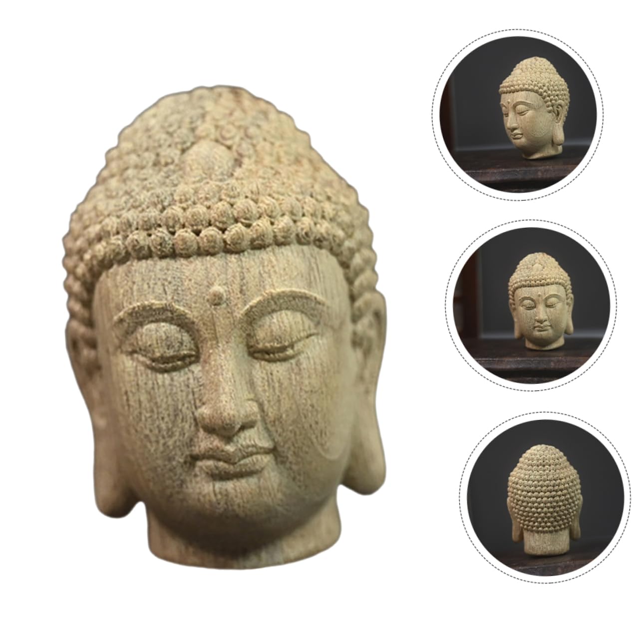 Cabilock Lot De 3 Statues De Bouddha en Bois Décoration Sculpture Spirituelle Exquise Et Artisanale