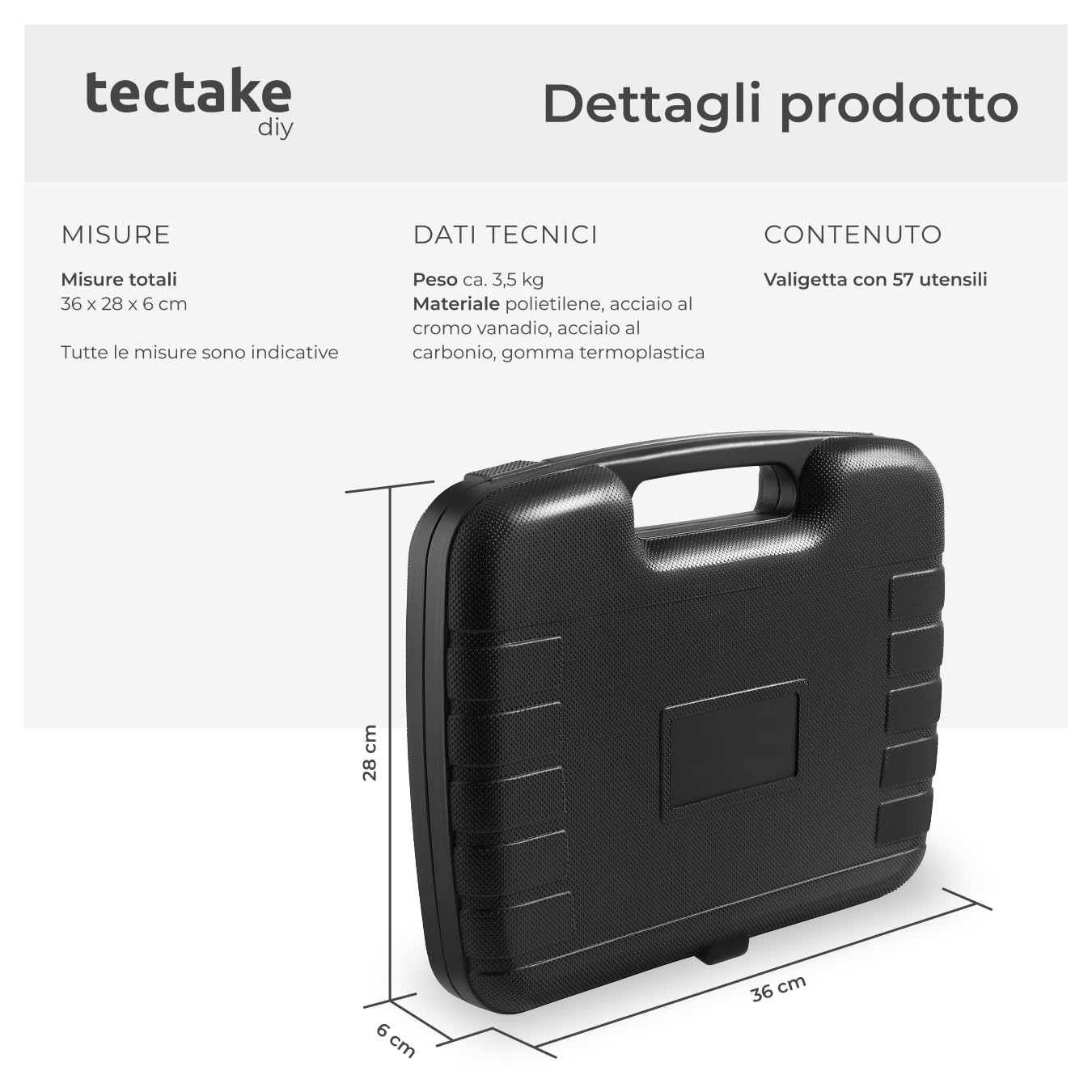TecTake 402789 Valigetta portautensili con 57 pezzi | Solida attrezzatura di base | Ergonomici manici degli attrezzi