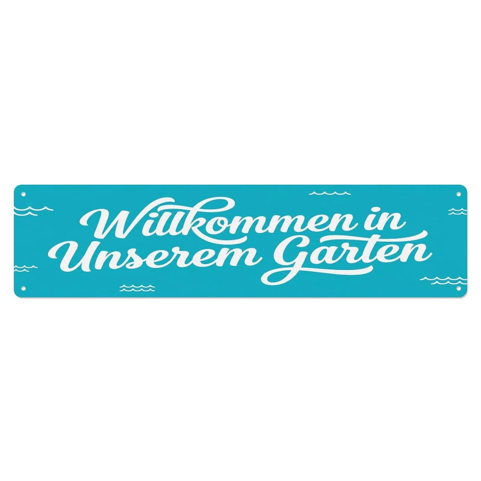 Vintage Welcome to Our Garden Turquoise Blue Metal Tin Sign