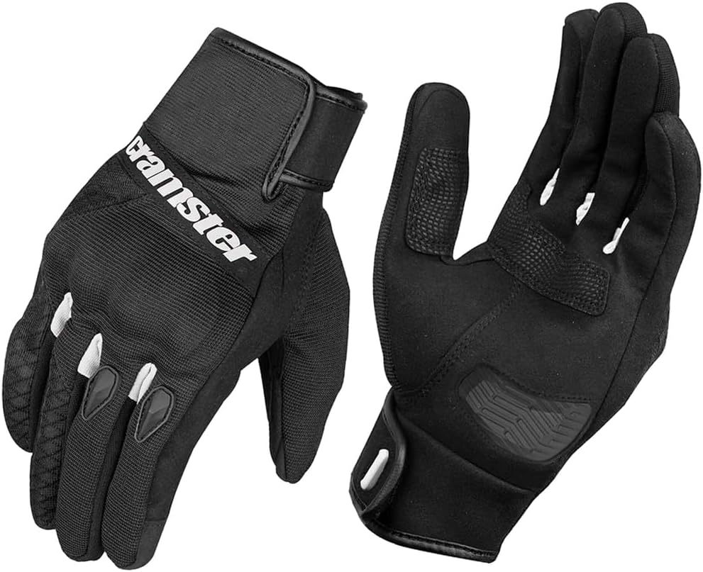 Cramster Flux SP Gloves - Cuff Length Motorcycle Riding Gloves | Impact Protection | Abrasion Resistance I Scaphoid Protection - Black White, 2XL, Motorcycle Racing, Polyester
