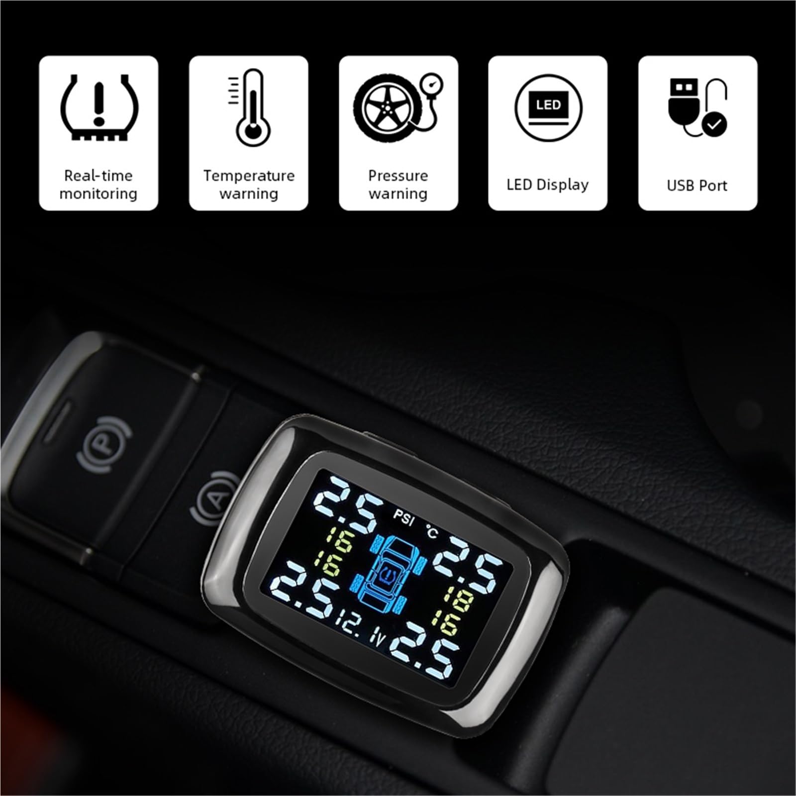 Czujnik Ciśnienia w Oponach Czujniki systemu monitorowania ciśnienia w oponach TPMS samochodu Port zapalniczki System kontroli TPMs Alarm bezpieczeństwa samochodu | Internal sensor