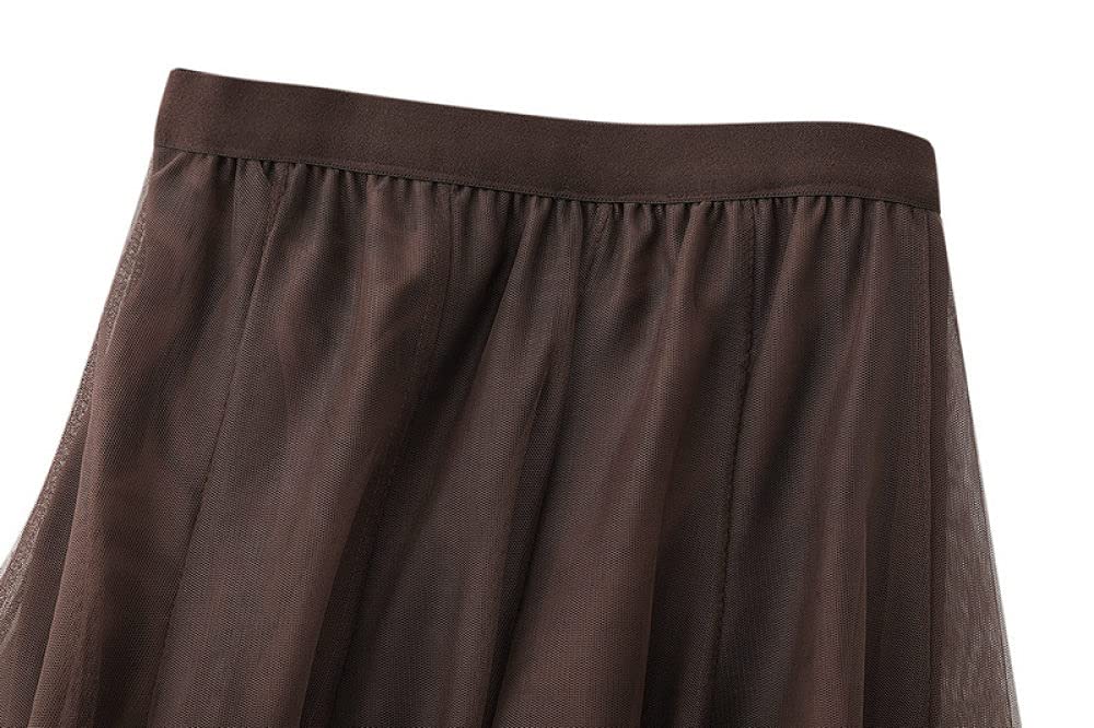 Gonna,Gonne Longuette A Vita Alta Vintage Tinta Unita Tulle A Strati Fluidi Moda Estiva Elegante Gonna In Rete A Trapezio Pieghettato Con Vita Elastica Per Ragazza Data Di Festa Festa Di Matrimonio