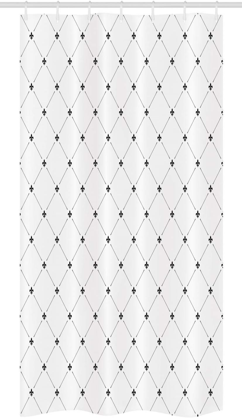 Ambesonne Fleur De Lis Stall Shower Curtain, Monochrome Style Damask Pattern with Vintage Geometric Diamond Lines, Fabric Bathroom Decor Set with Hooks, 36" W x 72" L, White and Black