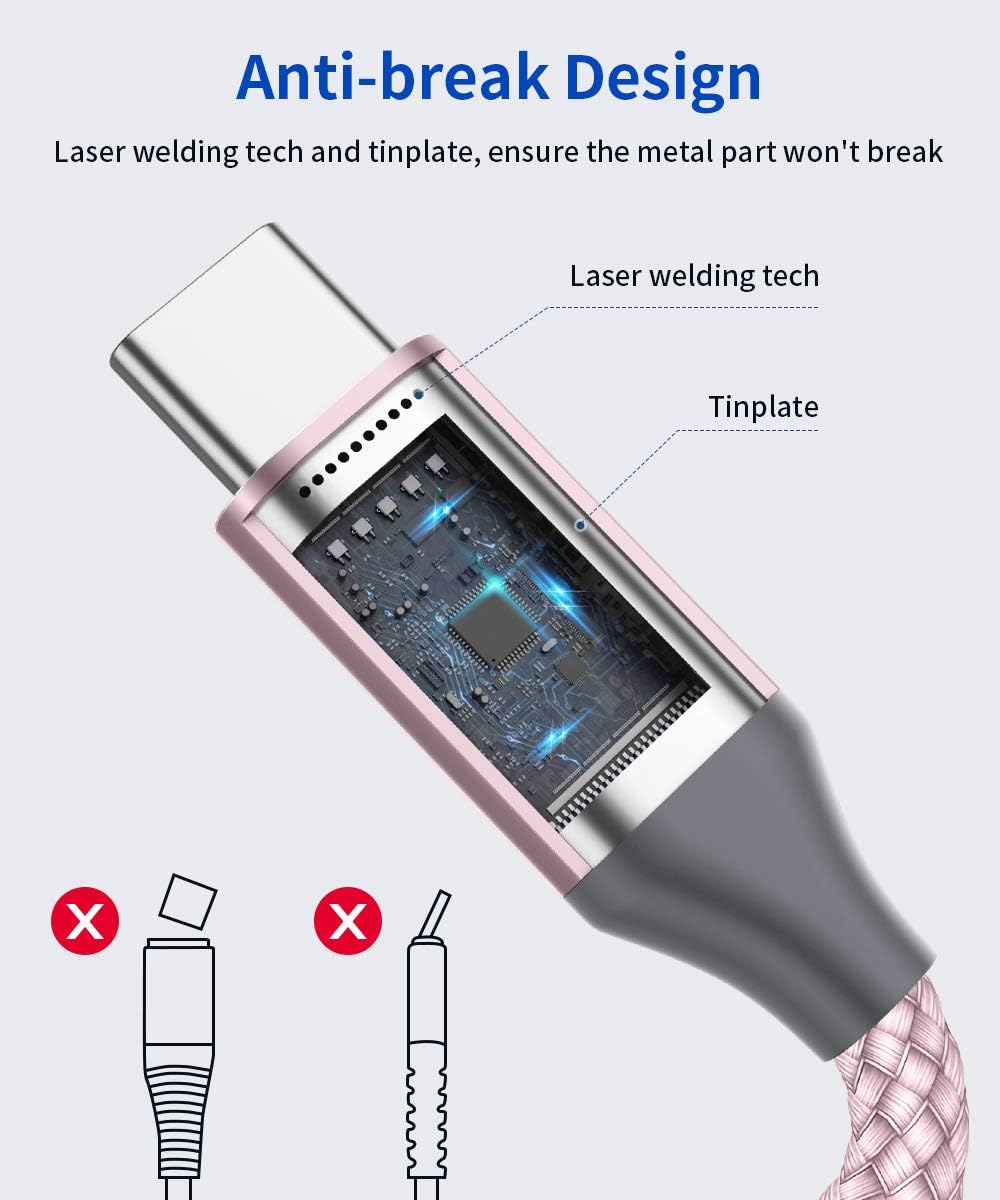 Product Deal USB C to USB C 60W Cable, JSAUX[2-Pack 6.6ft] Type C Charger Cord Compatible with Samsung Galaxy S22/S21/S20+ Ultra, Note 20/10 Ultra, MacBook Air/Pro, iPad Pro, iPad Air4, iPad Mini 6, Pixel-Pink