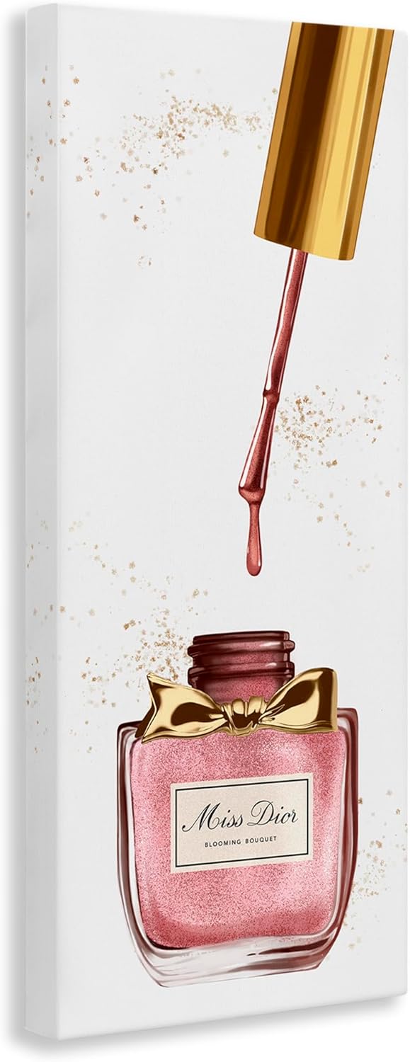 Stupell Industries Makeup Nail Polish Brush Gold Pink Fashion, Design by Artist Ziwei Li Wall Art, 13 x 30, Canvas