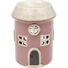 Shudehill Giftware Village Pottery Round Pink House Ceramic Tealight Holder and Warmer Wax Melts and Oil