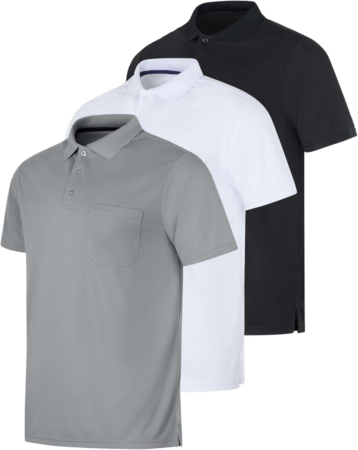 3 Pack Men's Dry Fit Pocket Polo Shirts Short Sleeve Athletic Golf Collared | Available In Big & Tall, Moisture Wicking, Breathable, Comfy, Casual, Work, Business, Summer, Travel, Uniform, Multipack