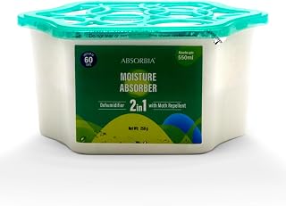 Absorbia 2in 1 Moisture Absorber & Moth Repellent | Pack of 1 (550ml Each) | Moisture Absorber for Wardrobe | Dehumidifier... Price In India
