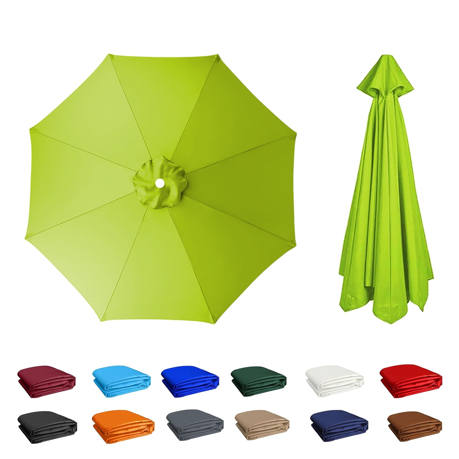 2m/2.30m/2.5m/2.7m/3.0m/3.5m Umbrella Replacement Canopy, Replacement Parasol Canopy, Sun Umbrella Replacement Cloth, Sun Protection, for Garden Patio Yard Beach Pool Market Table(Grass green,8ribs:2.