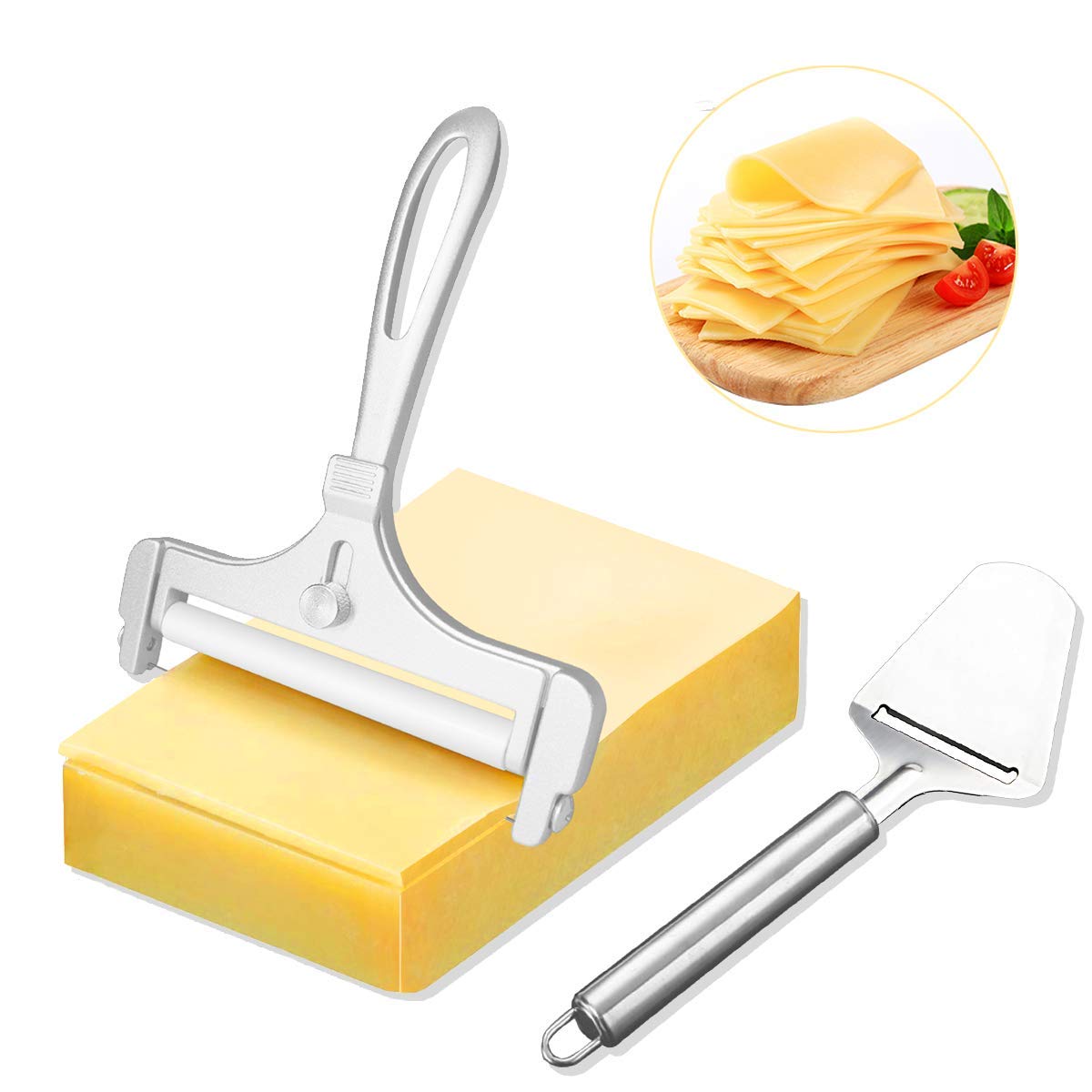 Cheese Slicer, 2 Pcs Stainless Steel Wire Cheese Cutter, Adjustable