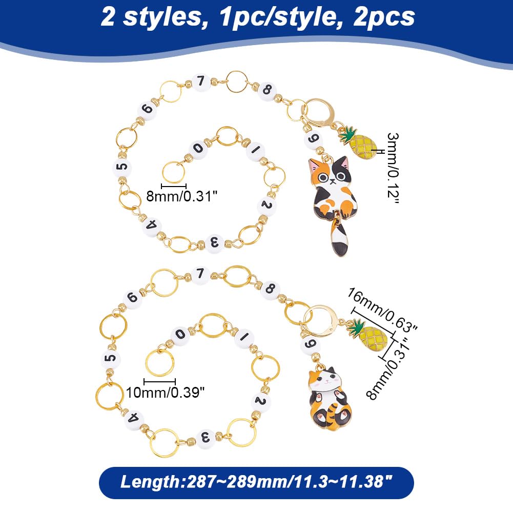 NBEADS 2 pz Catenelle per Catenelle Lavorate A Maglia con Ciondolo A Forma di Gatto Smaltato, Numero di Perline Catenelle Contatore di File per Punti di Bloccaggio per Maglieria Tessitura Accessori