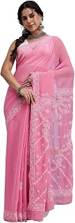 Ada Indian Hand Embroidered Georgette Lucknow Chikankari Saree with Unstitched Blouse Piece for Women - Saree_2290 Price In India