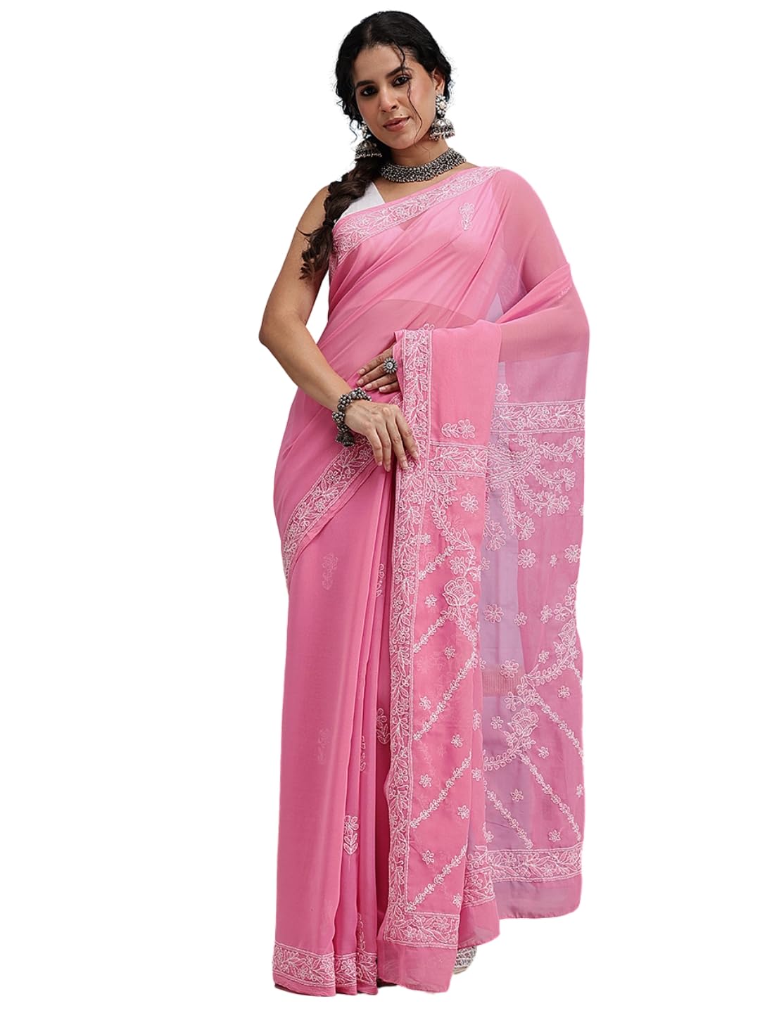 Ada Indian Hand Embroidered Georgette Lucknow Chikankari Saree with Unstitched Blouse Piece for Women - Saree_2290 - Review, Price and Buying Guide