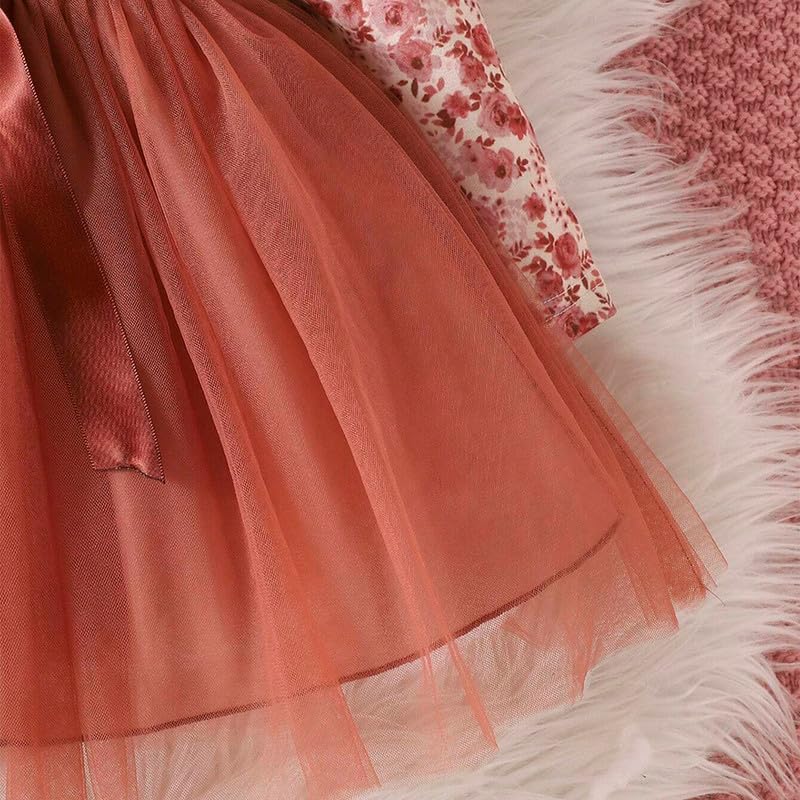 Image of Niren Enterprise Long Sleeve Printed Flower Belted Round Neck Baby Girl Frock with Knee-Length and A-Line Style
