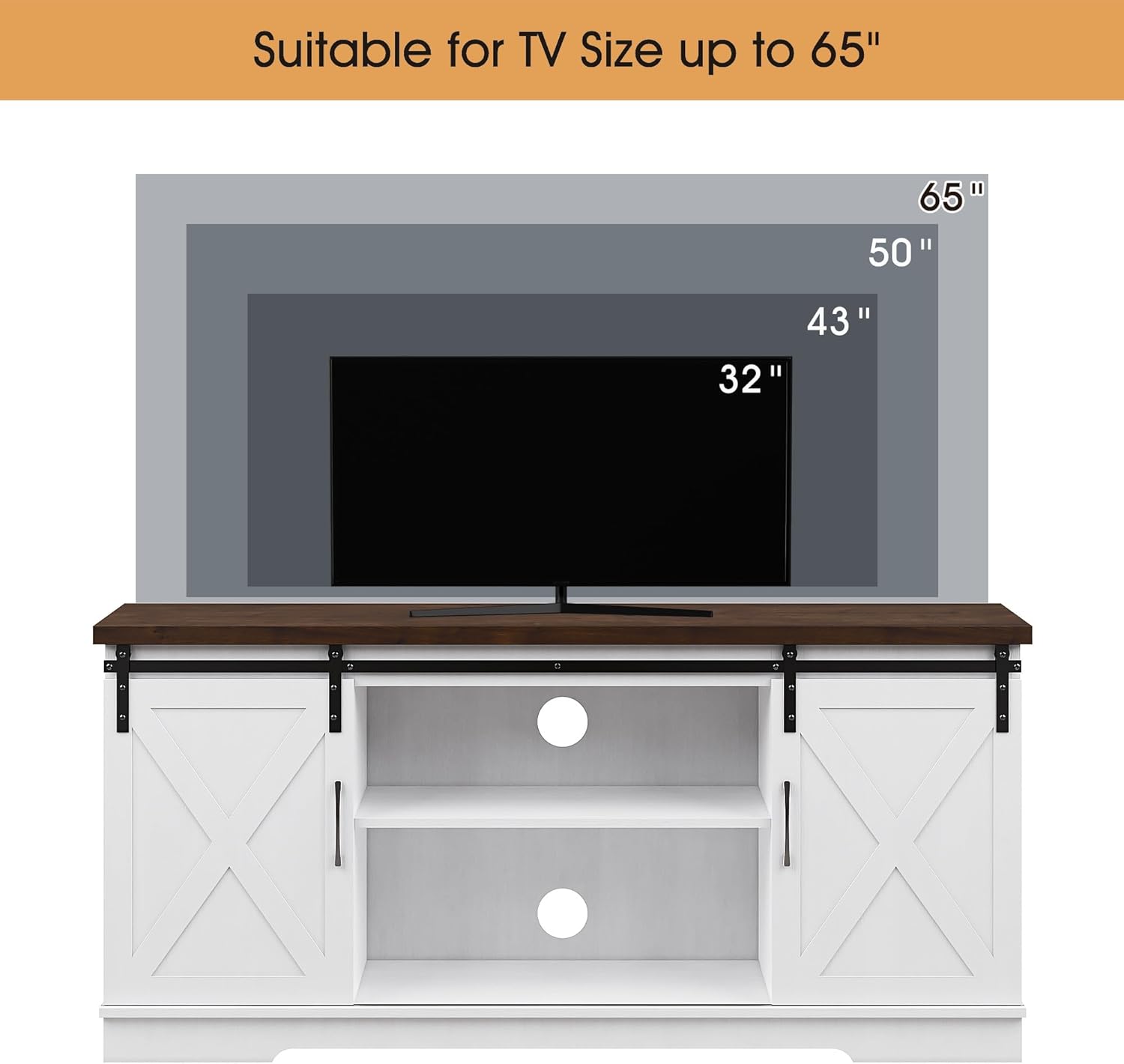 Jojoka Farmhouse TV Stand for Televisions Up to 65 Inches, Modern Entertainment Center with Sliding Barn Door and Adjustable Shelves,Wood TV Media Console Storage TV Cabinet for Living Room,White