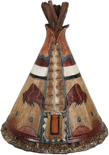 Ebros Gift Cabaña de tipi indígena tribal occidental rústica con diseño de bisonte de carga, moneda de ahorro, hucha decorativa