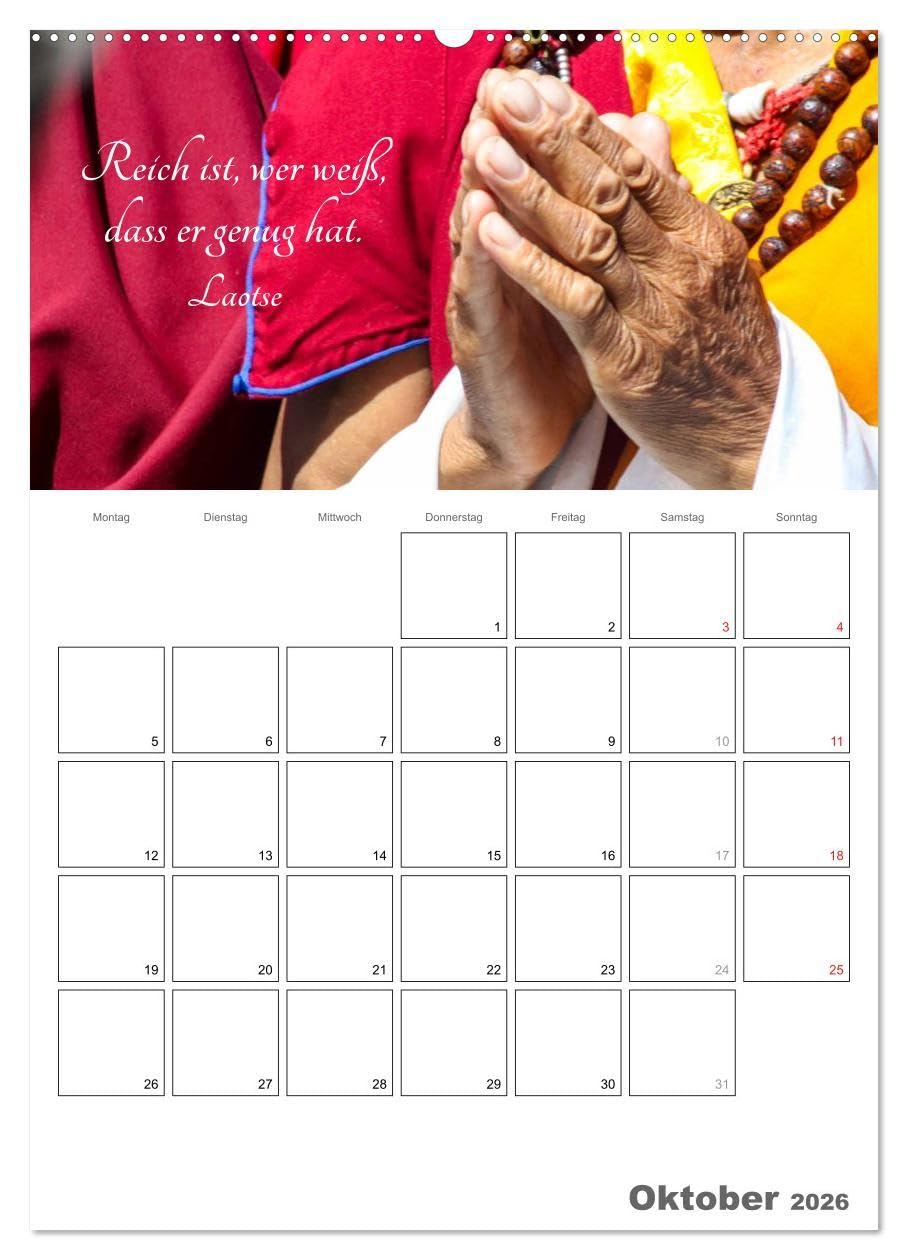 Harmonie und Freude Buddhistische Weisheiten 2026 (Wandkalender 2026 DIN A2 hoch), CALVENDO Monatskalender: Ein Planer mit buddhistischen Weisheiten für die ganze Familie (CALVENDO Glaube)