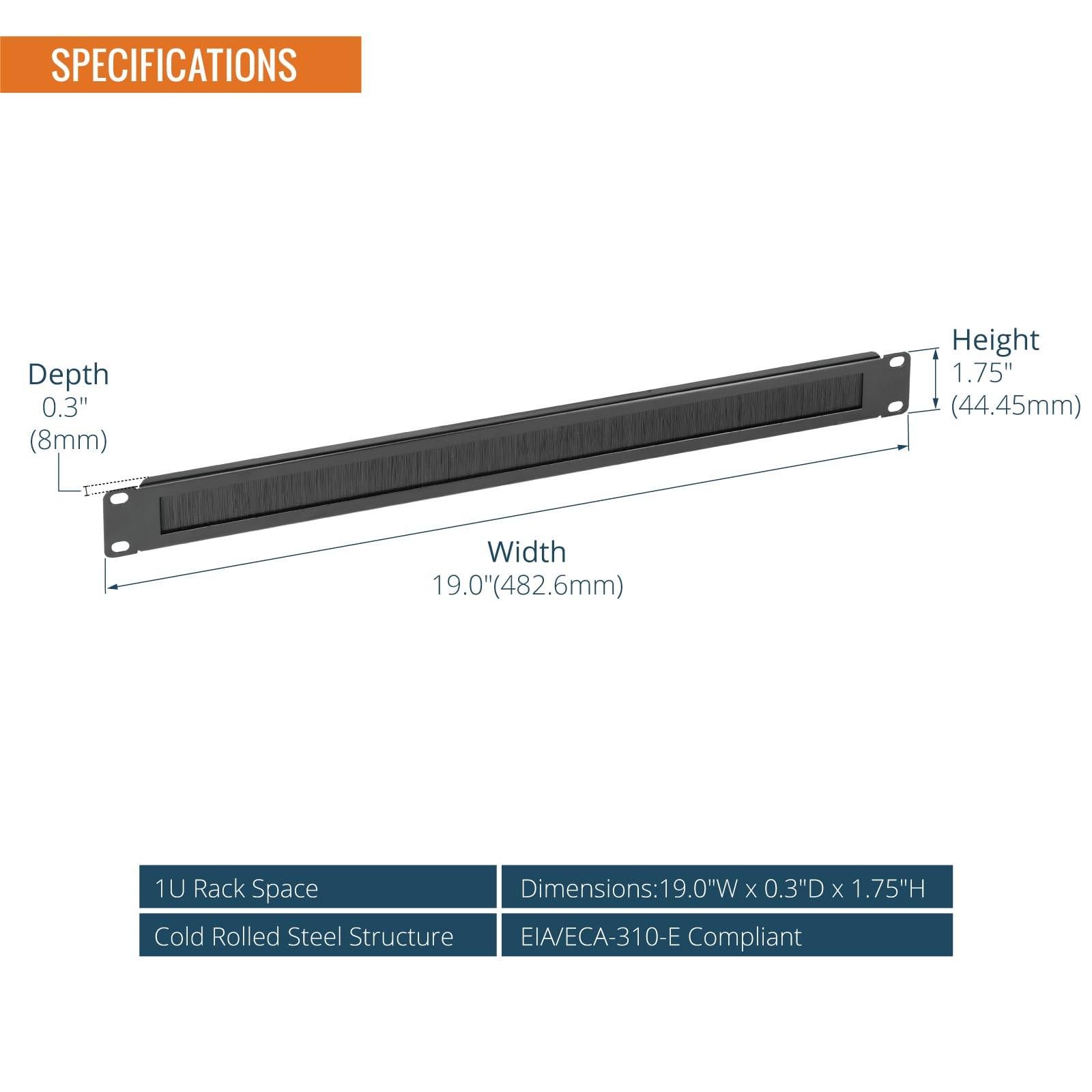 Tecmojo Panel de gestión de cables de montaje en rack 1U con cepillo, panel de cepillo para rack de servidor de 19 pulgadas o gabinete de red, negro, paquete de 2