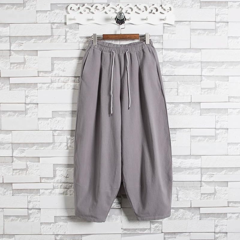 Men Korean Wide Leg Pants Mens Loose Casual Cotton Harem Pants Soild Color Japanese Joggers Linen Trousers3