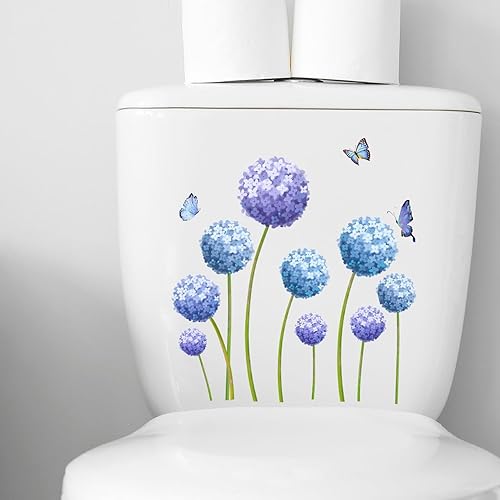 BIBITIME Adhesivos de vinilo para baño, diseño de mariposas volando a plantas de diente de león para baño, baño, cubierta para asiento de inodoro,