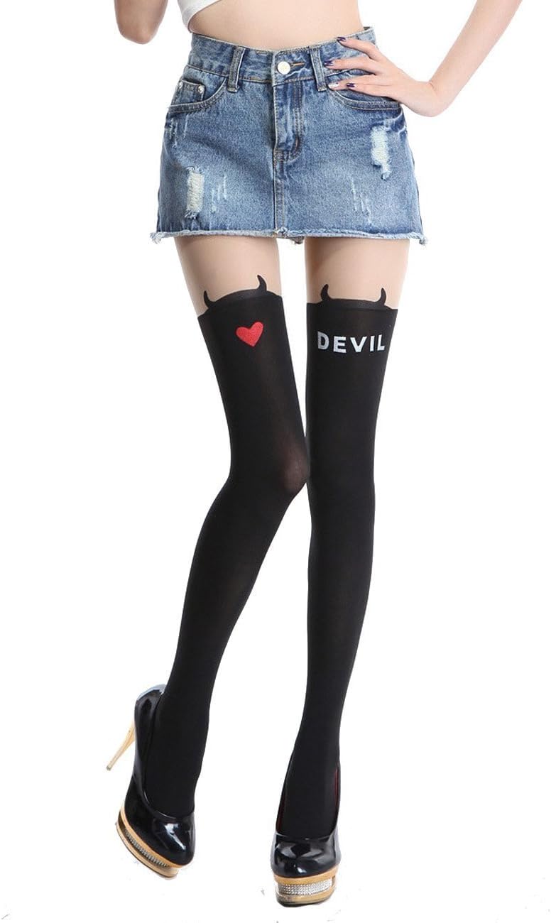 Women's Cute Pattern Faux Thigh High Pantyhose (Devil)
