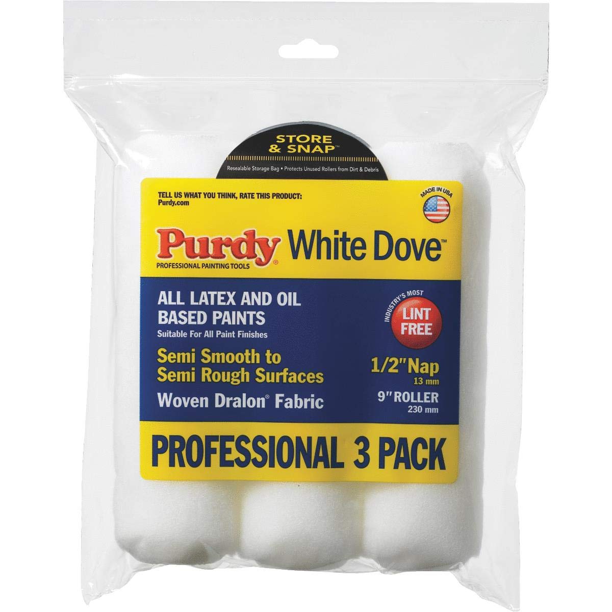 Purdy WhiteDove Roller Covers, 9 in. x 1/2 in., 3 count