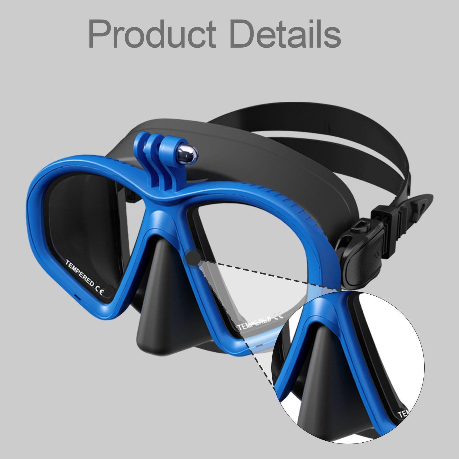 Máscara de Buceo, Máscara de Snorkel, Gafas, Equipo de Natación, Fabricado en Vidrio Templado con Soporte para Cámara Incorporado.