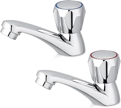Basin Tap,Easy to Install Metal Bathroom tap,1 Pair Club Tap,Chrome Bathroom Sink Mixer Tap 2 PCS