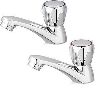 Basin Tap,Easy to Install Metal Bathroom tap,1 Pair Club Tap,Chrome Bathroom Sink Mixer Tap 2 PCS