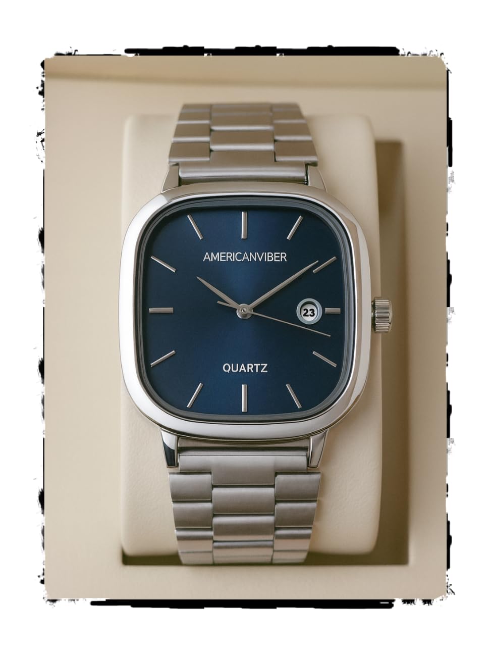 AMERICANVIBER Men's Silver Watch, Blue - Image 1