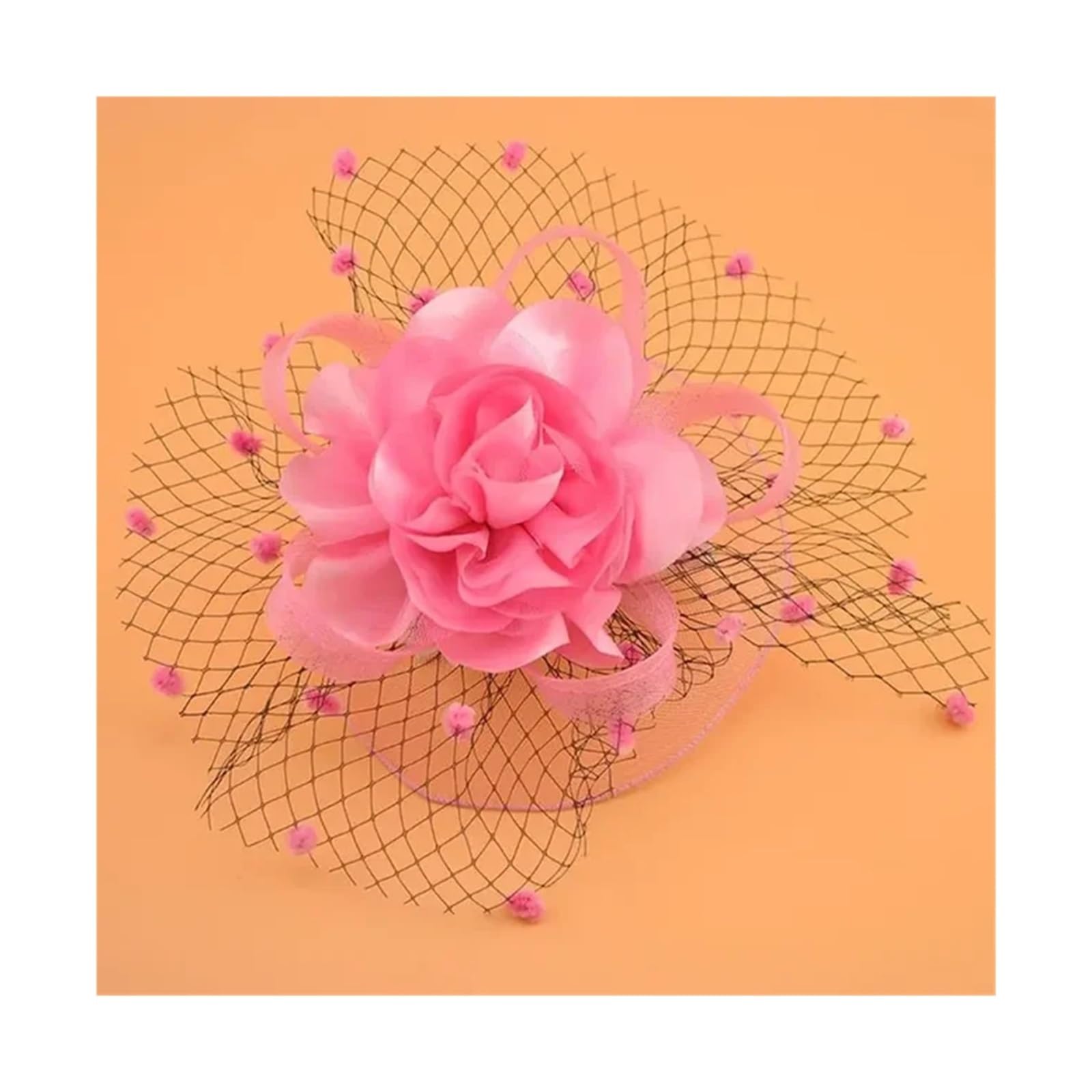 UALXPAO Wedding Hats Women Mesh Fascinator Cocktail Tea Party Hat Hair Accessories Wedding Church Headwear with Veil Flower Dots for Tea Party,Weddings(Pink)