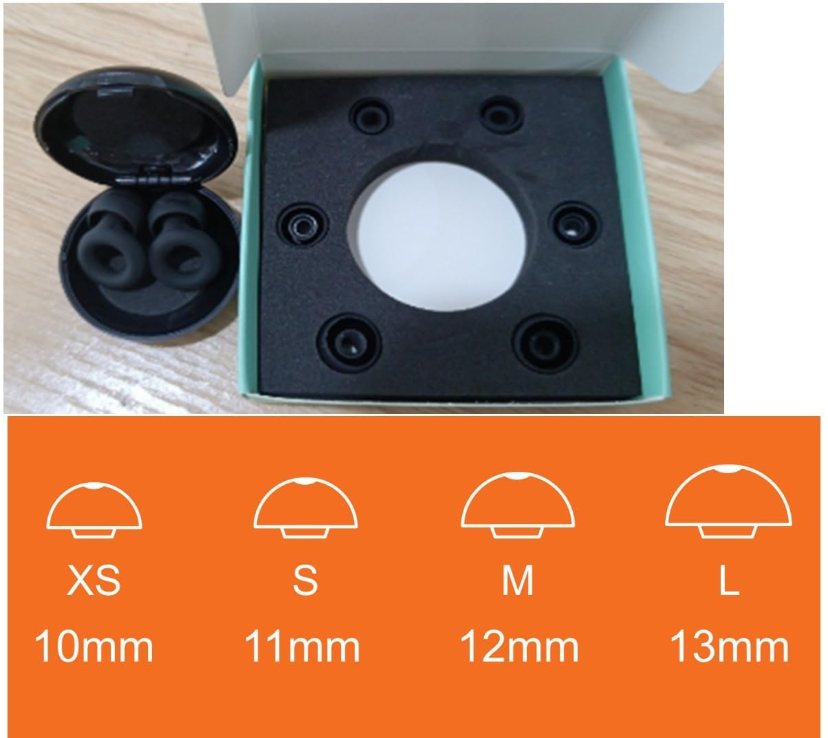 Tapones para los oídos para dormir – Protección auditiva súper suave y reutilizable en silicona flexible para reducción de ruido y vuelos – 8 almohadillas en XS/S/M/L – negro. Tapones para los oídos