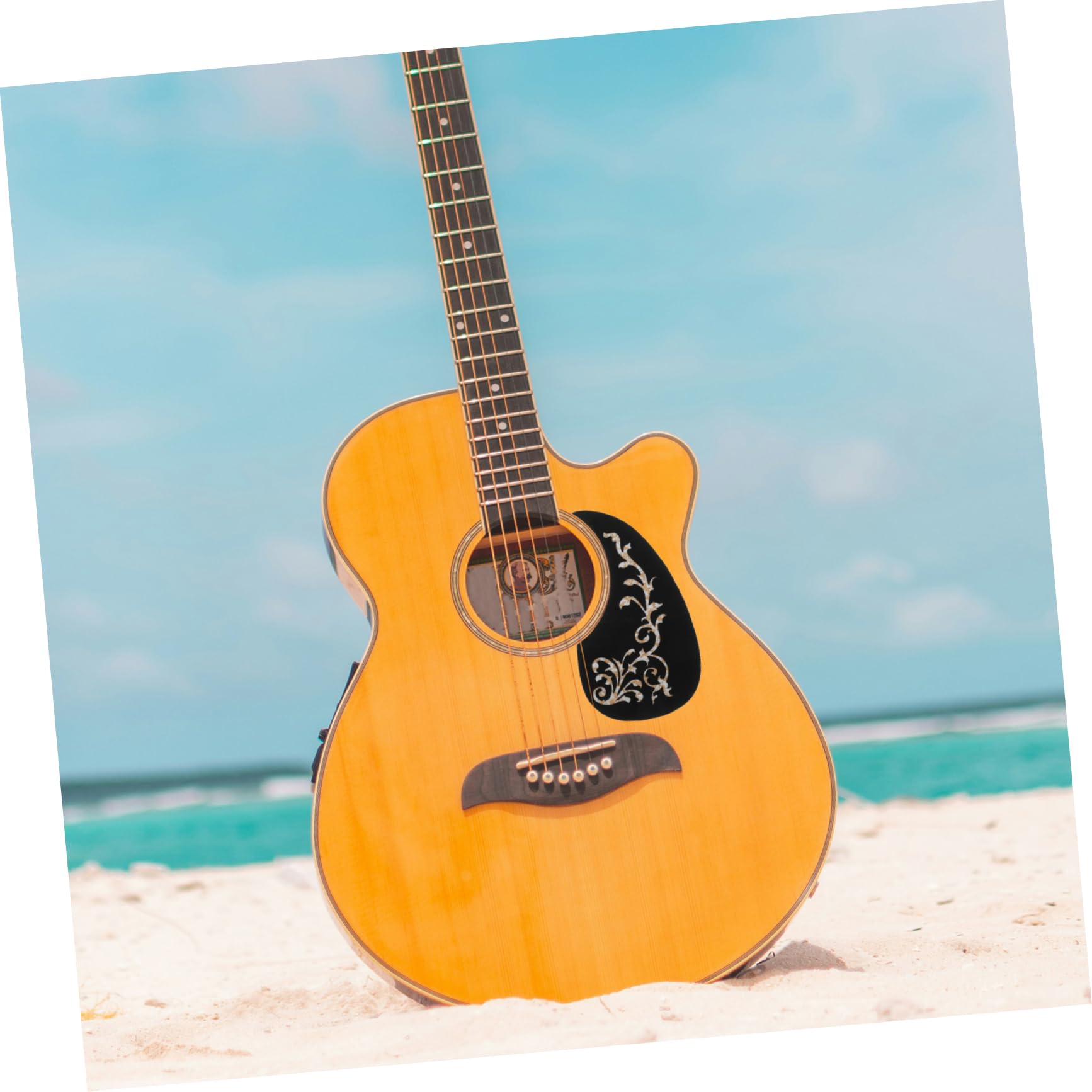 BESPORTBLE Black Comma Guard Acoustic Guitar Pickguard Self-adhesive Pick Guard Plate Guitar Stickers Flower Design 128mm