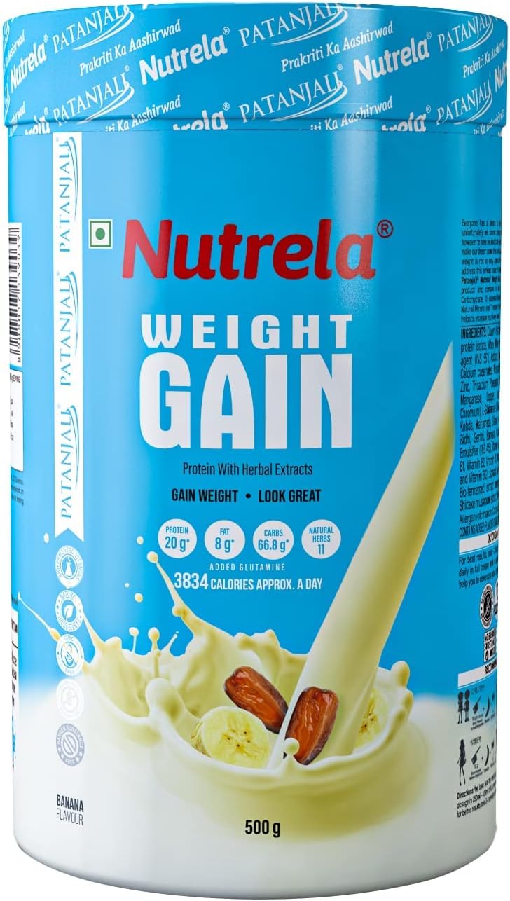 Nutrela Weight Gainer | 500g Banana Flavour | High-Calorie Mass Gainer with Vitamins & Minerals | Ideal for Men Women & Kids