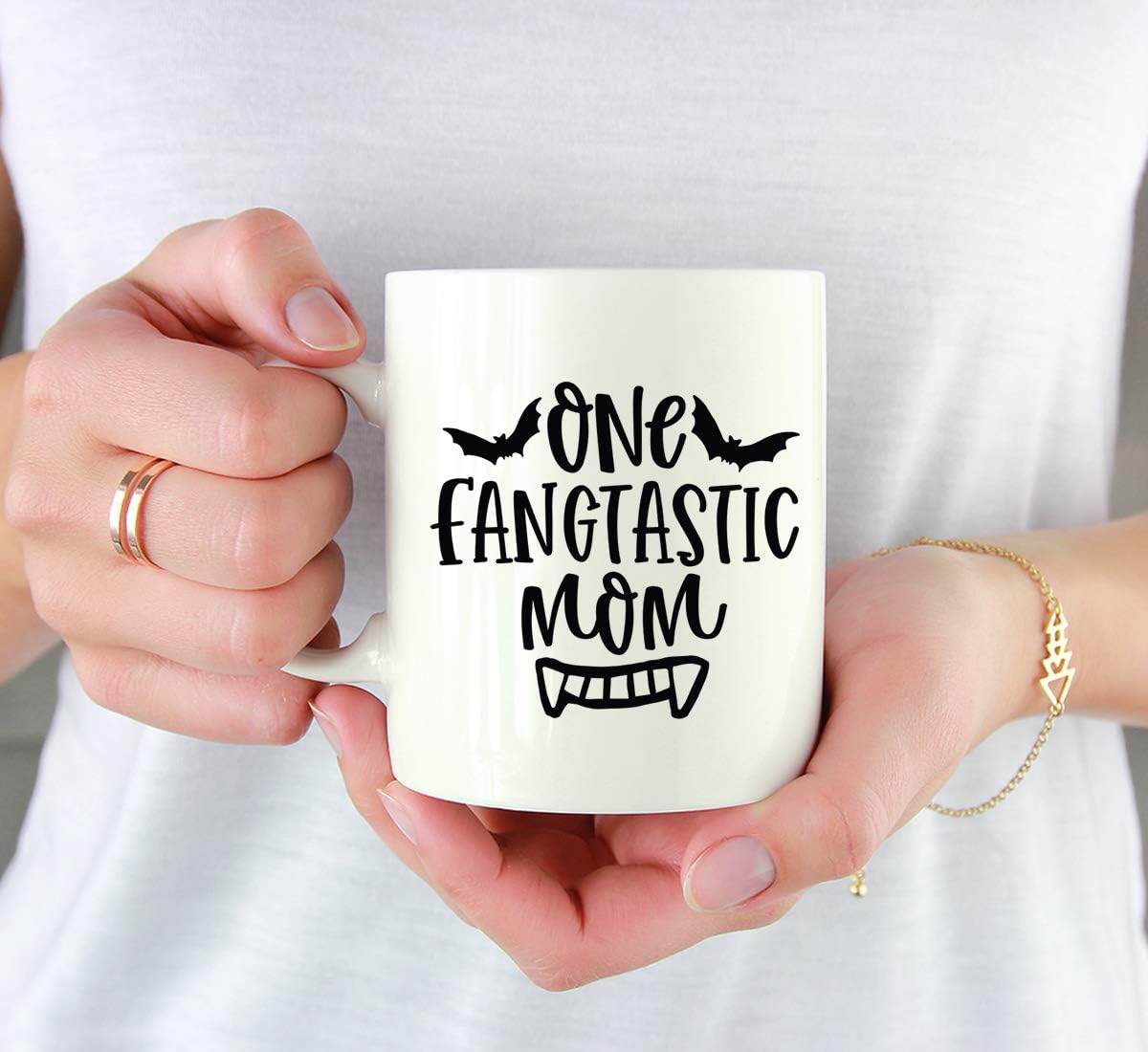 Andaz Press Funny Halloween 11oz. Ceramic Coffee Tea Mug Gift, One Fangtastic Mom, Bat Graphic, 1-Pack