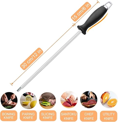 Miniatura 2 de Pleafind Knife Sharpener Rod (12 inch), Professional Honing Rod, Premium Carbon Steel Knife Sharpening Steel, Honing Steel for Kitchen Knives,