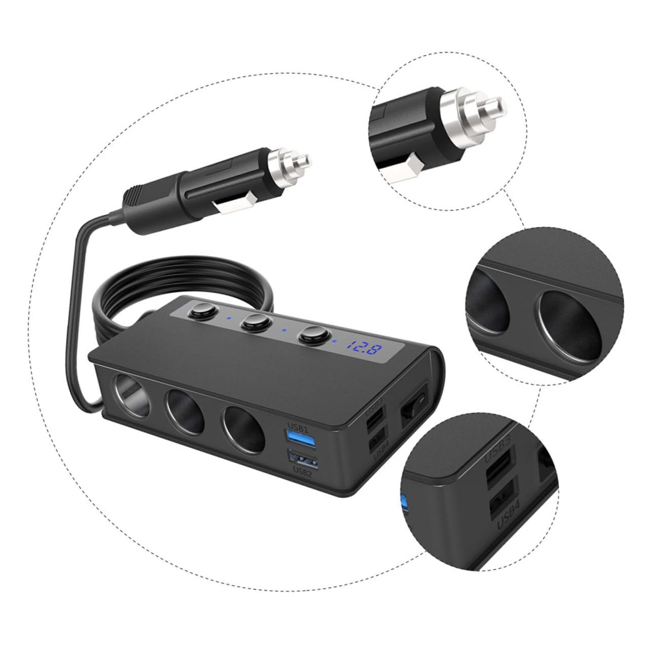 Holibanna 180W Adattatore Caricabatteria Auto Con Porte USB e Accendisigari Compatibile Con Veicoli Intelligente Per Smartphone e Dispositivi Portatili
