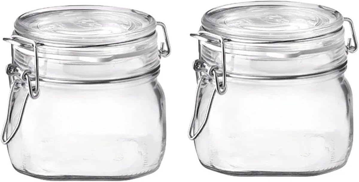 Fido Glass Jars - 17.5 oz Airtight Containers with Clamp Lids & Rubber Seals, BPA-Free Italian Jars for Meal Prep, Overnight Oats, Salads, Smoothies & Healthy Pantry Storage (Set of 2)