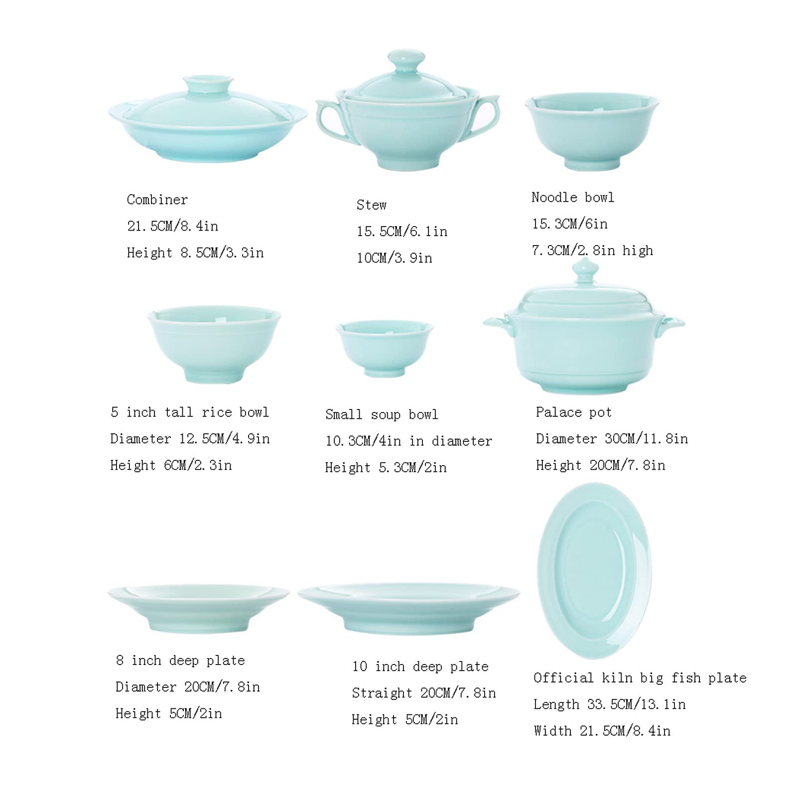Geschirr-Sets, Geschirr-Set, 62-teiliges Geschirr-Set, Celadon-Geschirr-Set, Haushaltsgeschirr, Teller- und Schüssel-Set