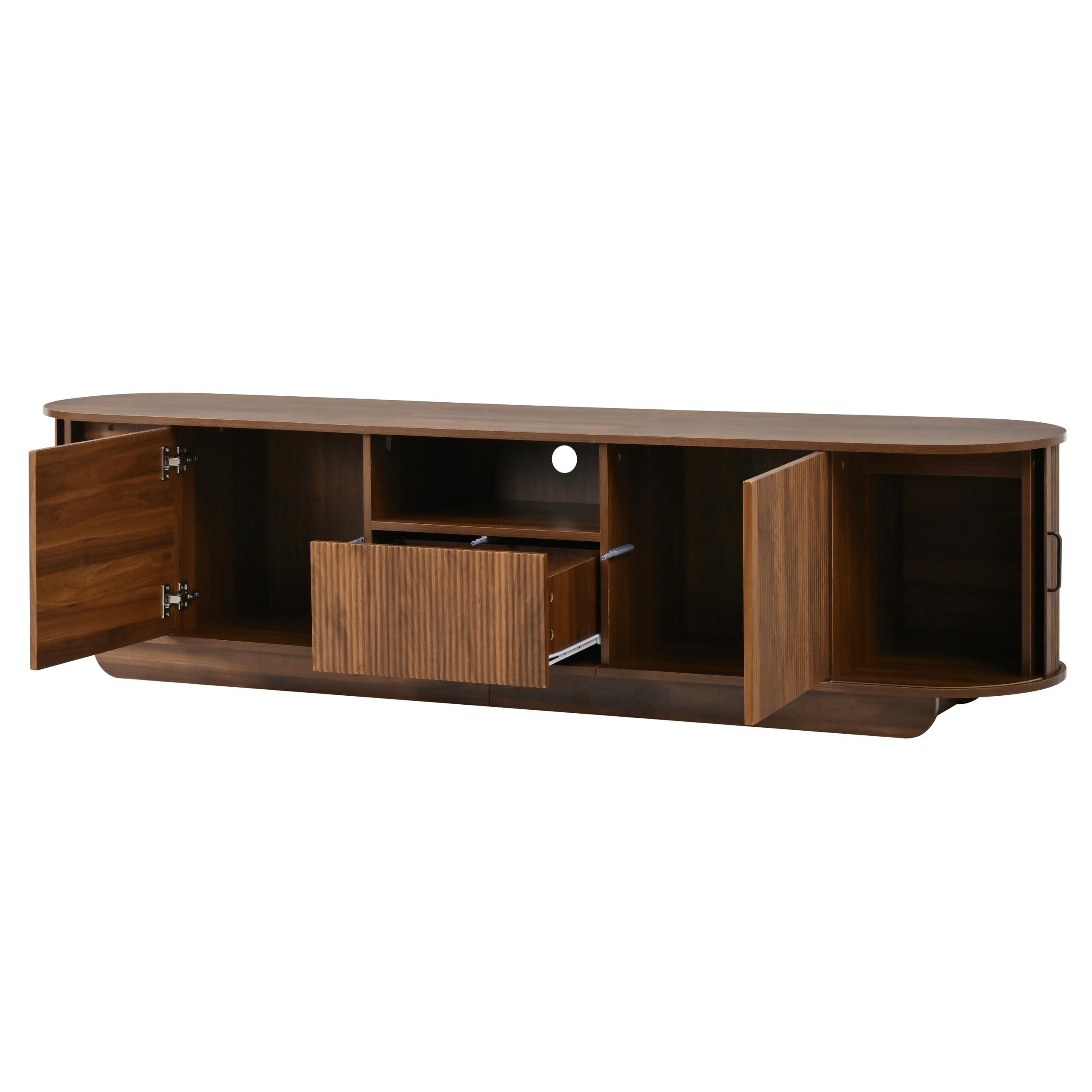 Mobile basso per TV con ante scorrevoli, struttura ondulata 3D, cassetto, scomparto aperto, per soggiorno, credenza, 200 x 40 x 50 cm, noce