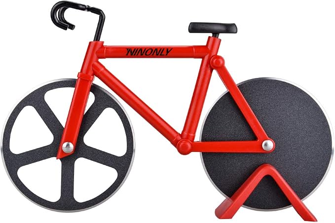 Ninonly Bicycle Pizza Cutter,Non-stick Bike Pizza Slicer, Dual Stainless Steel Cutting Wheels best for Pizza Lovers,Holiday Vacation Funny White Elephant Gifts Exchange Kitchen Gadget Cool Men's Gift