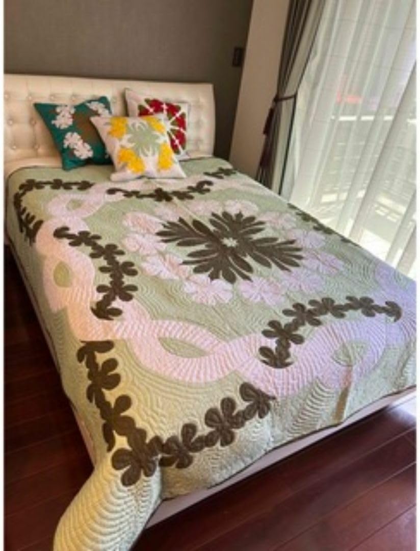 正規品＞高級ベッドカバー♡ダブル♡イリマレイ♡セルドングリーン