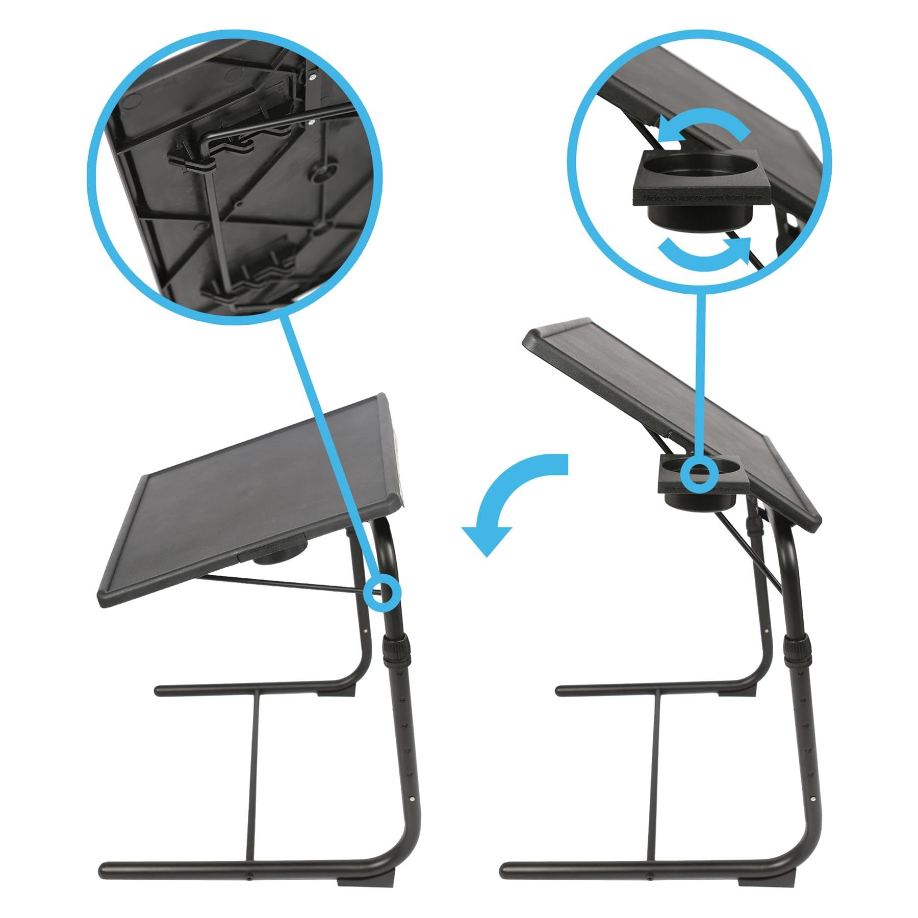 Table pour Ordinateur Portable Pliante et Réglable en Hauteur - Noir - 1x Petit Pliable Bureau à Domicile avec Plan de Travail en Plastique, Cadre Métallique et Porte-Gobelet - par Harbour Housewares