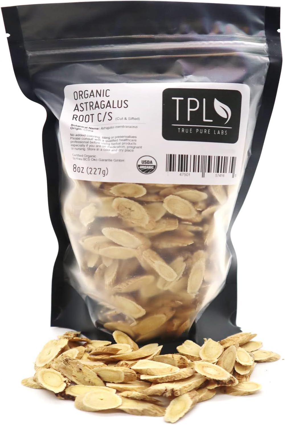TPL Organic Astragalus Root C/S - Dried, Cut and Sifted - Premium Quality 8 Oz Pack