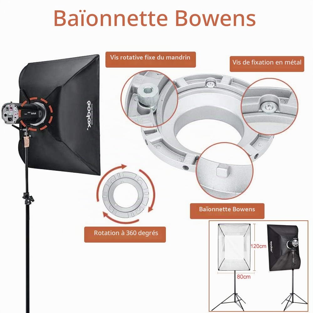 GODOX Softbox 80cm x 120 cm Flash Studio Softbox avec Sac de Transport avec Bowens Mont pour Flash Speedlite Portrait Produit Photographie Studio Speedlight (SB-BW80X120)