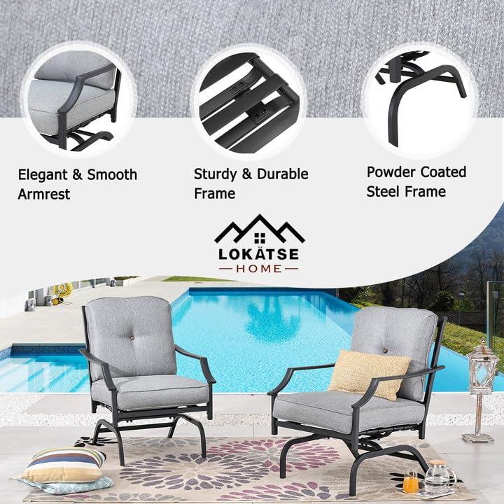 Image of LOKATSE HOME 2 Pieces Outdoor Conversation Furniture Patio Bistro Armchair Set Metal Single Dining Chairs with Cushion, Grey