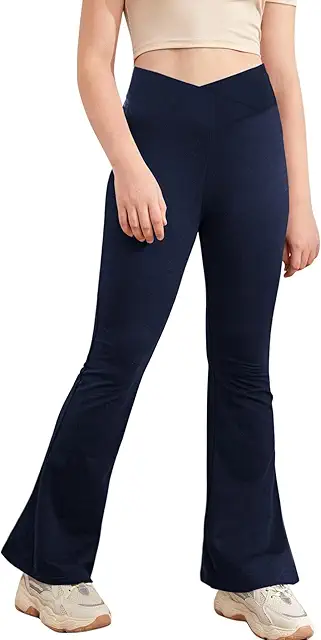 Girls' V-Cross Flared Yoga Pants with Pockets - Kids Sport Pants for Dance & Running