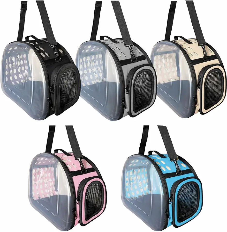 Bolsa Transportadora Pet com Visor Transparente para Cães, Gatos e Coelhos, Design com Ventilação, Bege. Preto, Cinza, Azul Claro e Rosa, Dimensões 43 x 33 x 28 (Cinza)
