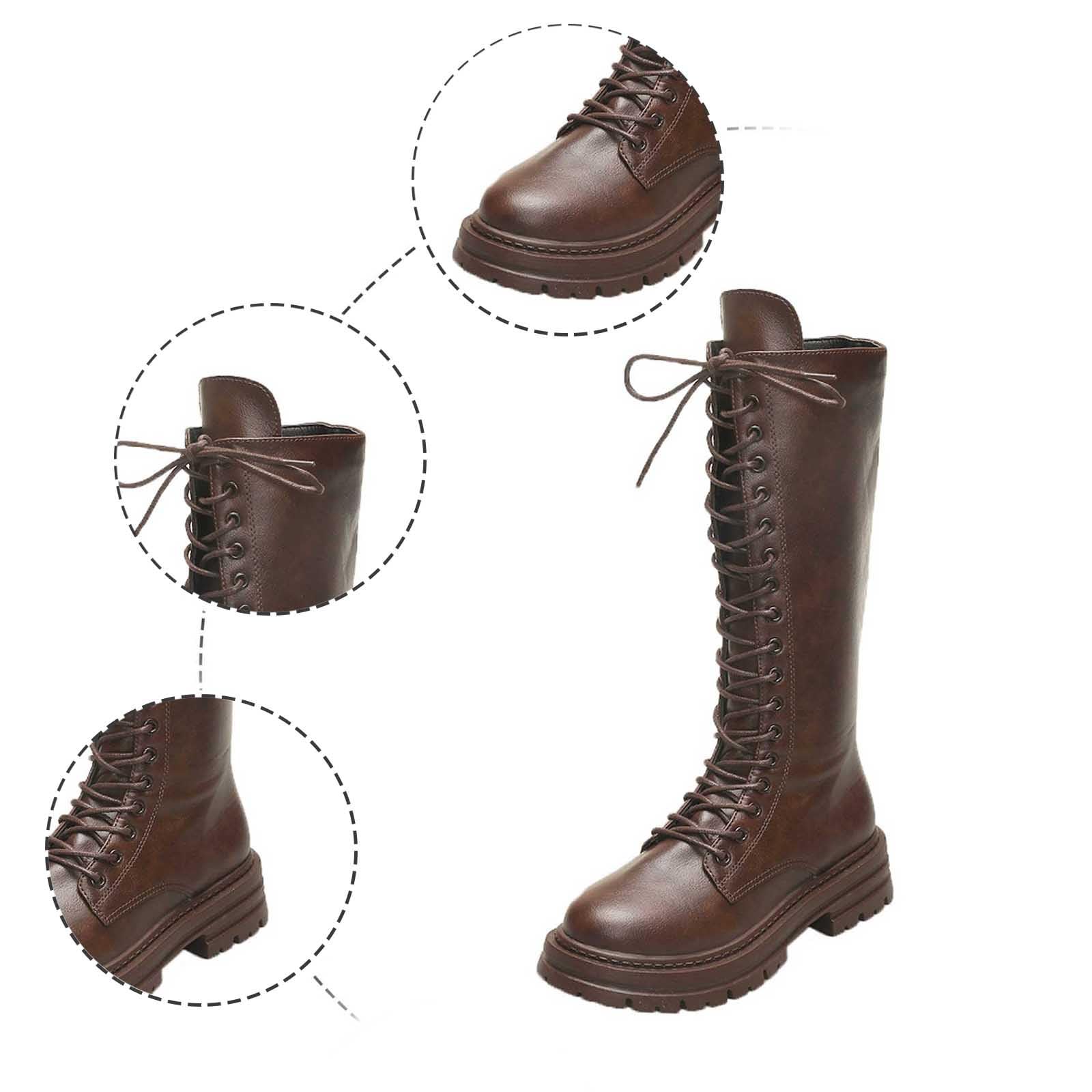 Botas altas hasta la pantorrilla Botines de invierno de moda con cordones Botines cómodos de plataforma con tacón grueso Botas casuales de tobillo