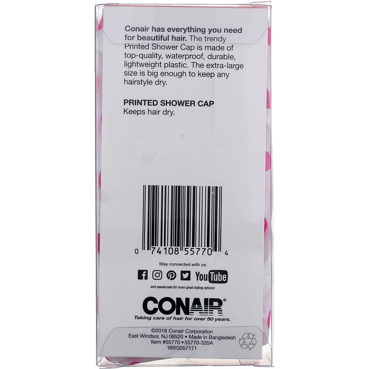 Extra Large Pink Polka Dot Waterproof Shower Cap